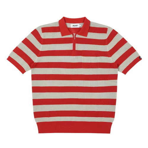Palace Stripe Mesh Polo Red/Grey (Spring 2022)